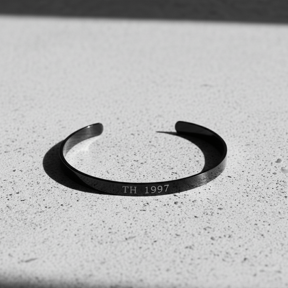 Cuff & Co. - Black Personalised Cuff Bracelet Personalised Apparel & Accessories