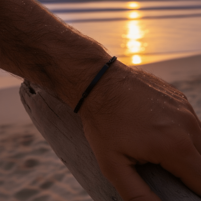 Cuff & Co. - Mens Black Personalised Chain Bracelet Personalised Bracelets