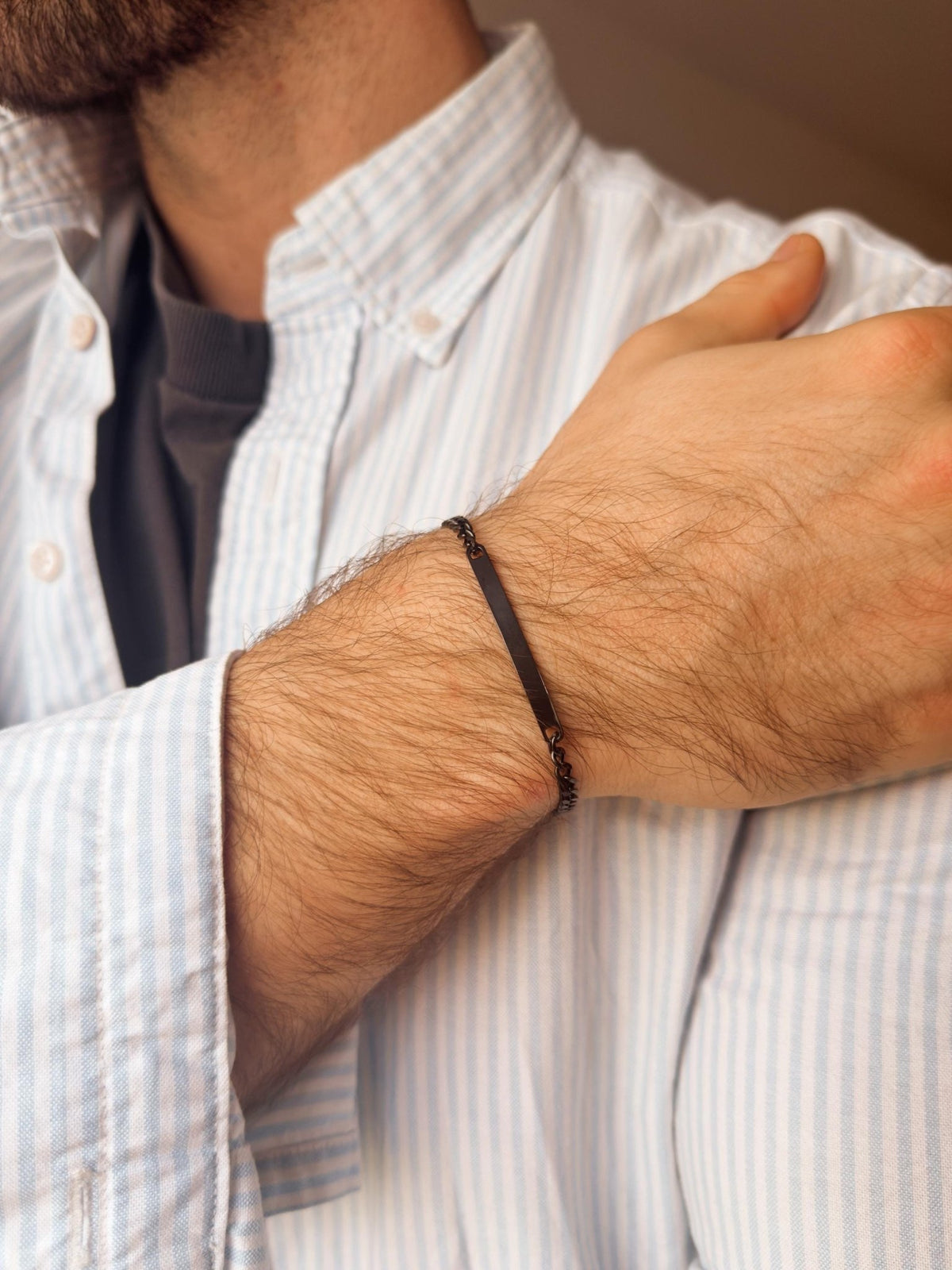 Cuff & Co. - Mens Black Personalised Chain Bracelet Personalised Bracelets