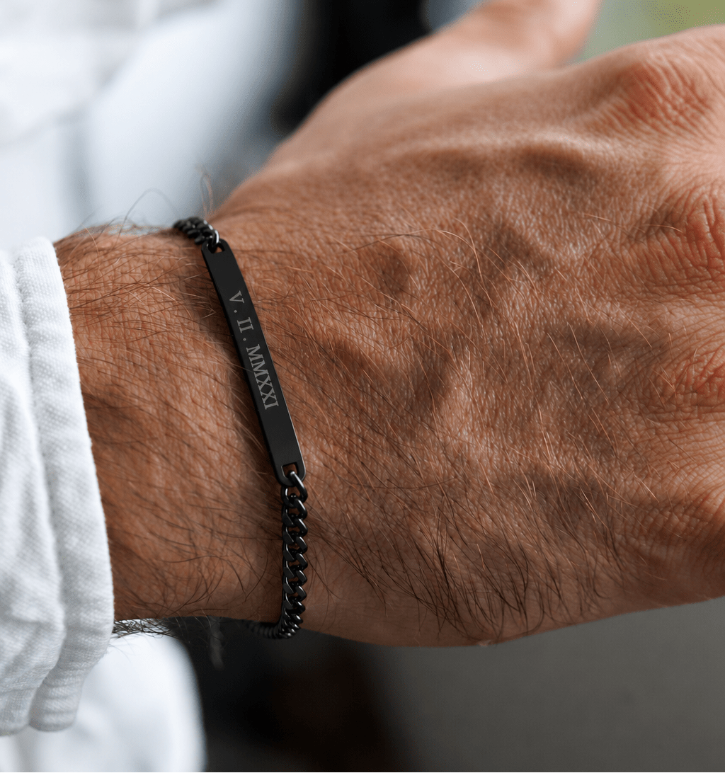 Cuff & Co. - Mens Black Personalised Chain Bracelet Personalised Bracelets